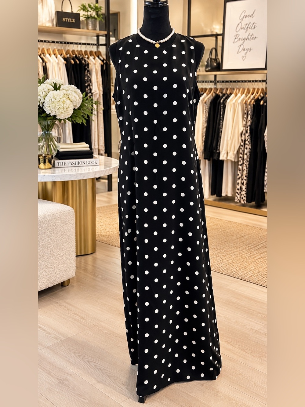Sleeveless Black Polka Dot Maxi Dress by